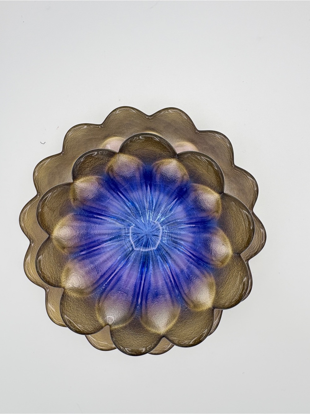 Iridescent Lilac Purple and Gold Flower Tulip Bowl Plate Art Glass